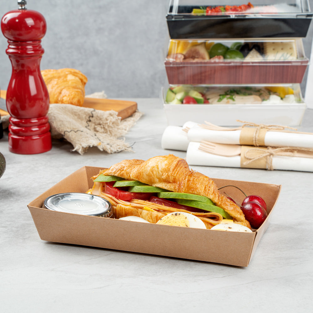 Matsuri Vision Rectangle Kraft Paper Medium Sushi Tray - 8" x 5" x 1 1/2" - 100 count box