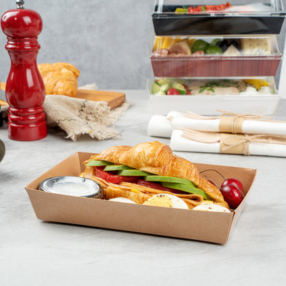 Matsuri Vision Rectangle Kraft Paper Medium Sushi Tray - 8" x 5" x 1 1/2" - 100 count box