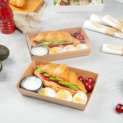 Matsuri Vision Rectangle Kraft Paper Medium Sushi Tray - 8" x 5" x 1 1/2" - 100 count box