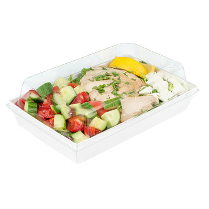 Matsuri Vision Rectangle White Paper Medium Sushi Tray - 8" x 5" x 1 1/2" - 100 count box