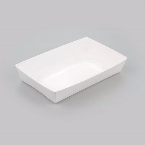 Matsuri Vision Rectangle White Paper Medium Sushi Tray - 8" x 5" x 1 1/2" - 100 count box
