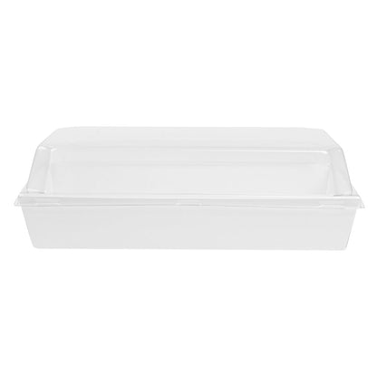 Matsuri Vision Rectangle White Paper Medium Sushi Tray - 8" x 5" x 1 1/2" - 100 count box
