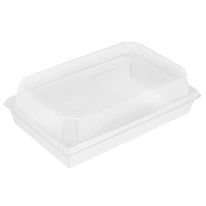 Matsuri Vision Rectangle White Paper Medium Sushi Tray - 8" x 5" x 1 1/2" - 100 count box