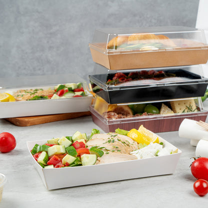 Matsuri Vision Rectangle White Paper Medium Sushi Tray - 8" x 5" x 1 1/2" - 100 count box