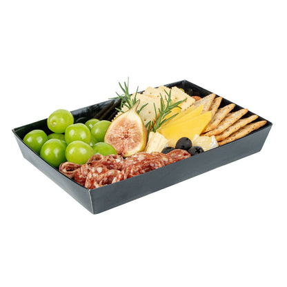 Matsuri Vision Rectangle Black Paper Large Sushi Tray - 9" x 6" x 1 1/2" - 100 count box