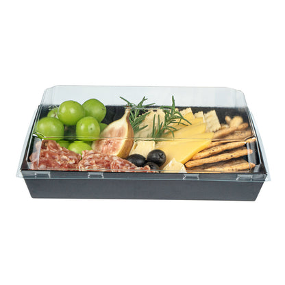 Matsuri Vision Rectangle Black Paper Large Sushi Tray - 9" x 6" x 1 1/2" - 100 count box