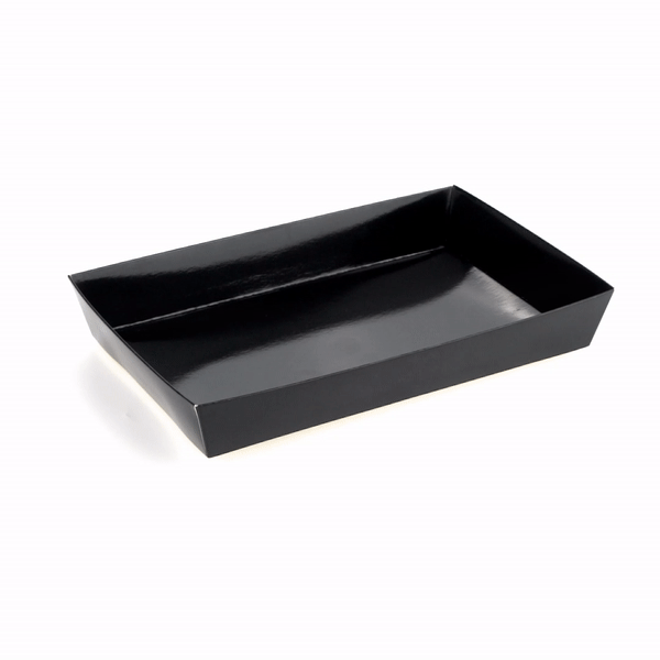 Matsuri Vision Rectangle Black Paper Large Sushi Tray - 9" x 6" x 1 1/2" - 100 count box