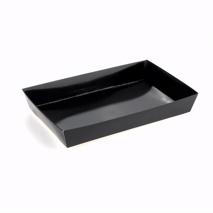Matsuri Vision Rectangle Black Paper Large Sushi Tray - 9" x 6" x 1 1/2" - 100 count box