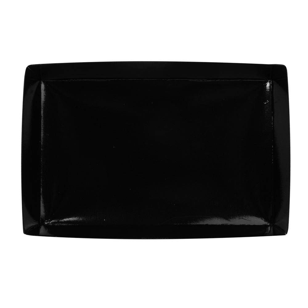 Matsuri Vision Rectangle Black Paper Large Sushi Tray - 9" x 6" x 1 1/2" - 100 count box