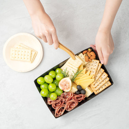 Matsuri Vision Rectangle Black Paper Large Sushi Tray - 9" x 6" x 1 1/2" - 100 count box
