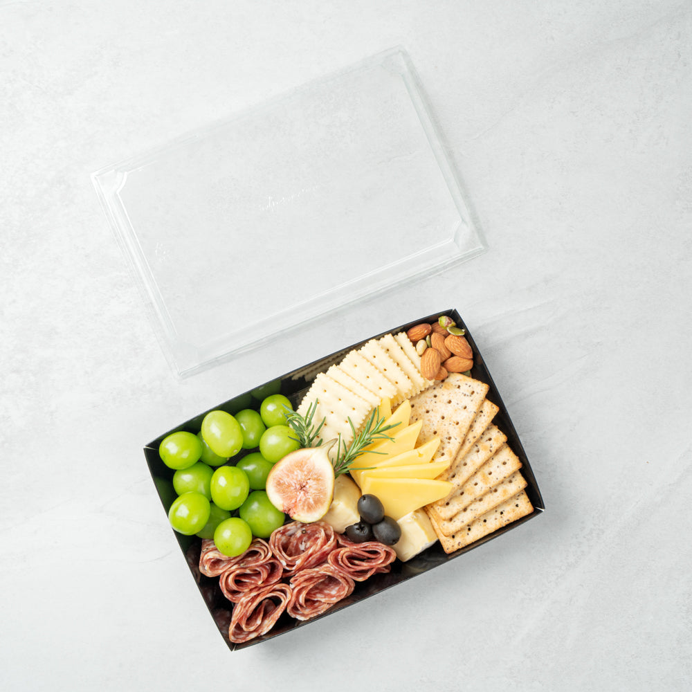 Matsuri Vision Rectangle Black Paper Large Sushi Tray - 9" x 6" x 1 1/2" - 100 count box