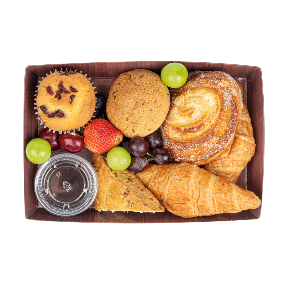 Matsuri Vision Rectangle Wood Grain Paper Large Sushi Tray - 9" x 6" x 1 1/2" - 100 count box