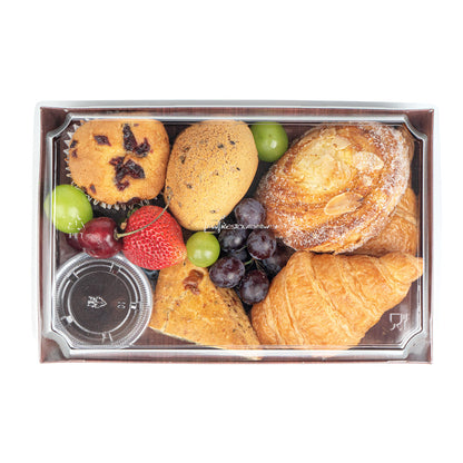 Matsuri Vision Rectangle Wood Grain Paper Large Sushi Tray - 9" x 6" x 1 1/2" - 100 count box