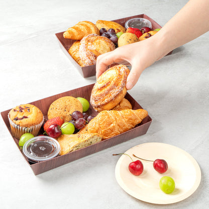 Matsuri Vision Rectangle Wood Grain Paper Large Sushi Tray - 9" x 6" x 1 1/2" - 100 count box