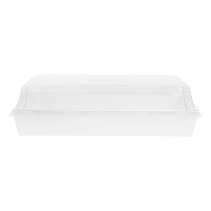 Matsuri Vision Rectangle White Paper Large Sushi Tray - 9" x 6" x 1 1/2" - 100 count box