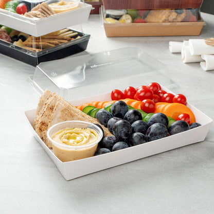 Matsuri Vision Rectangle White Paper Large Sushi Tray - 9" x 6" x 1 1/2" - 100 count box