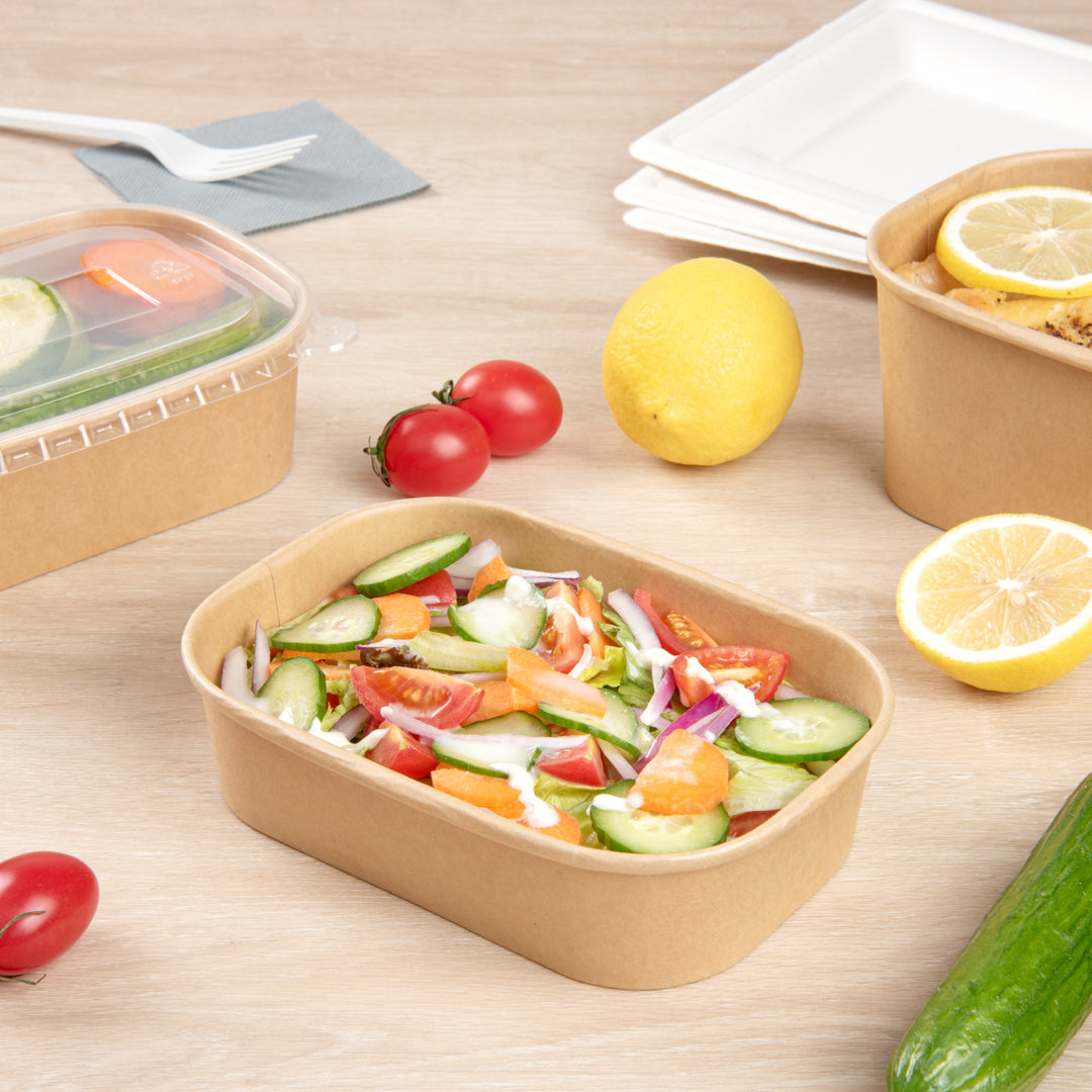 Bio Tek 17 oz Oval Kraft Paper Serving Container - 6 3/4" x 4 1/2" x 1 1/2" - 100 count box