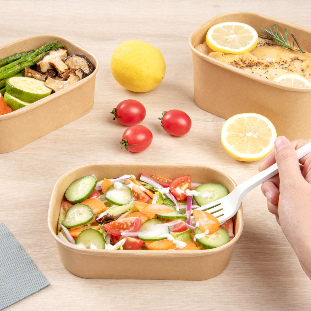 Bio Tek 17 oz Oval Kraft Paper Serving Container - 6 3/4" x 4 1/2" x 1 1/2" - 100 count box