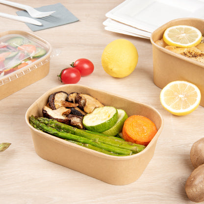 Bio Tek 22 oz Oval Kraft Paper Serving Container - 6 3/4" x 4 1/2" x 2" - 100 count box