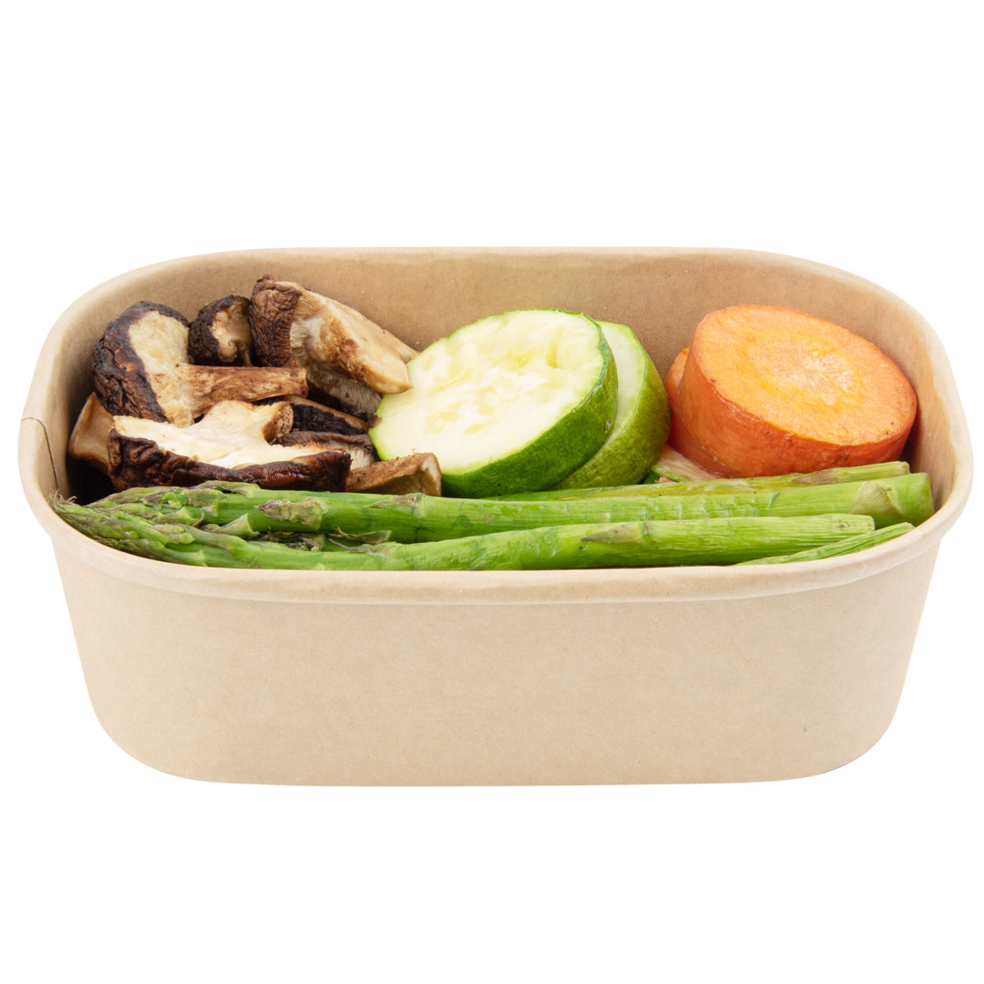 Bio Tek 22 oz Oval Kraft Paper Serving Container - 6 3/4" x 4 1/2" x 2" - 100 count box
