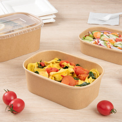 Bio Tek 25 oz Oval Kraft Paper Serving Container - 6 3/4" x 4 1/2" x 2 1/4" - 100 count box