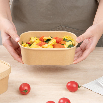 Bio Tek 25 oz Oval Kraft Paper Serving Container - 6 3/4" x 4 1/2" x 2 1/4" - 100 count box