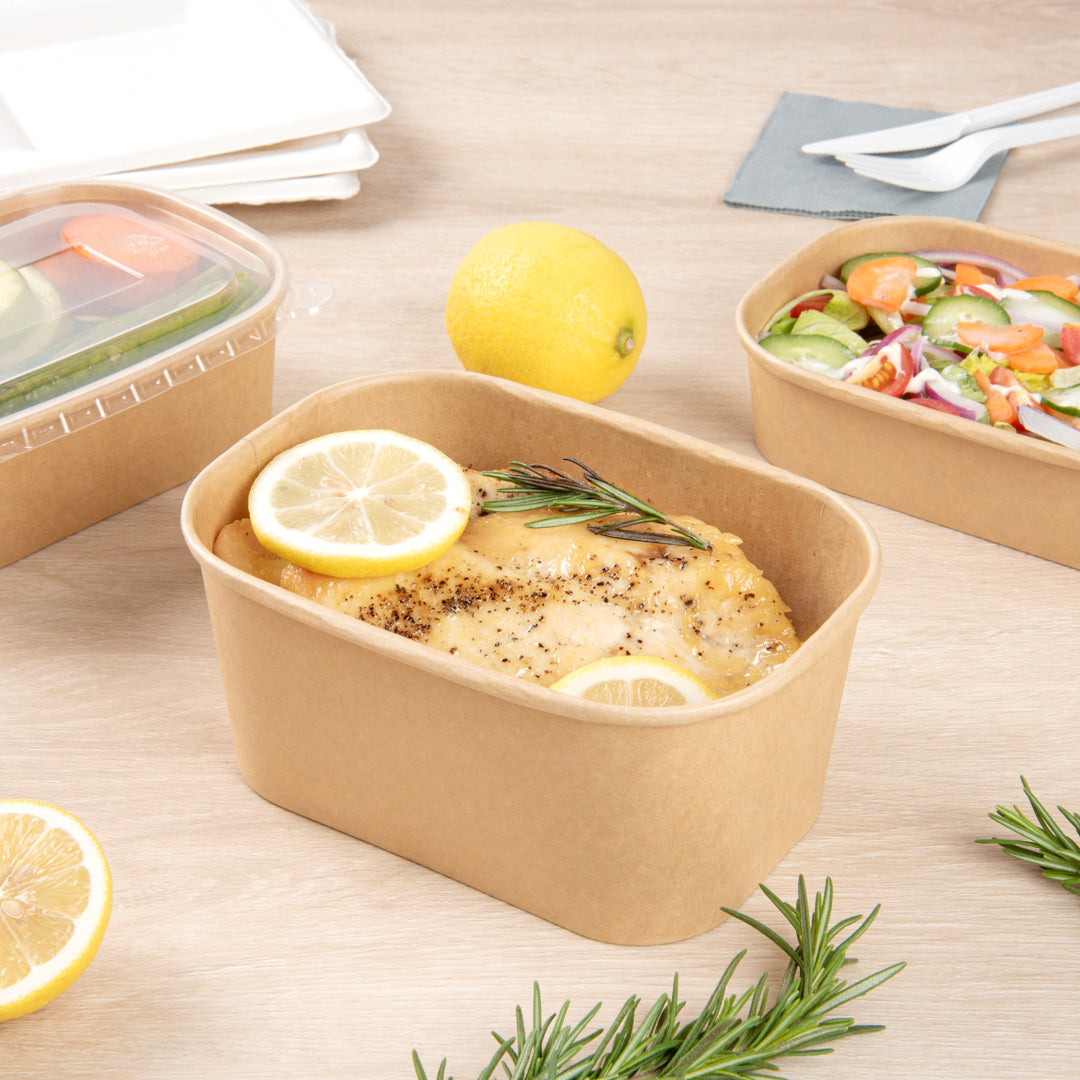 Bio Tek 34 oz Oval Kraft Paper Serving Container - 6 3/4" x 4 1/2" x 3" - 100 count box