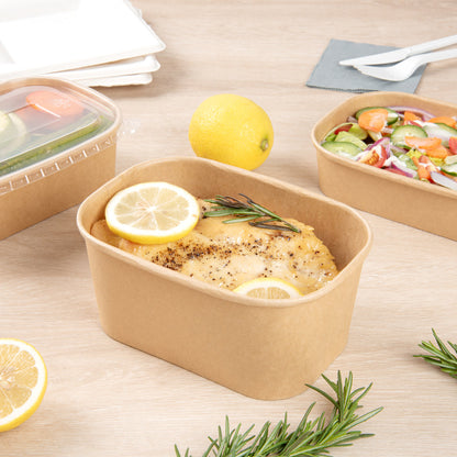 Bio Tek 34 oz Oval Kraft Paper Serving Container - 6 3/4" x 4 1/2" x 3" - 100 count box