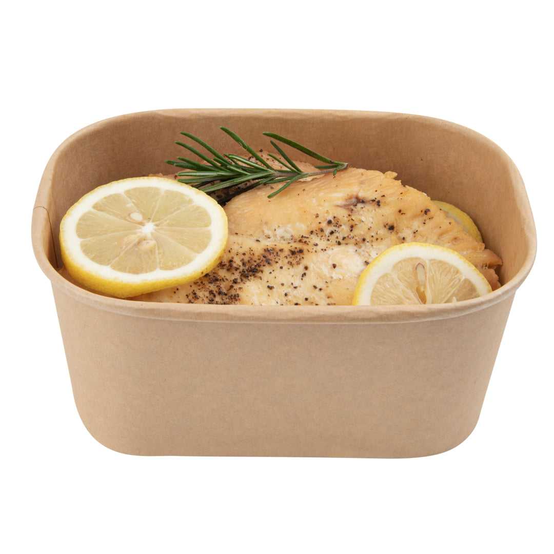 Bio Tek 34 oz Oval Kraft Paper Serving Container - 6 3/4" x 4 1/2" x 3" - 100 count box