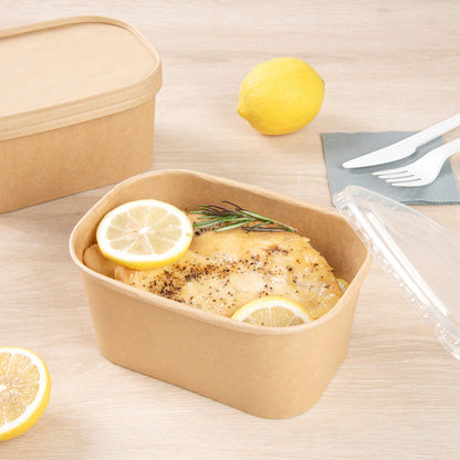 Bio Tek 34 oz Oval Kraft Paper Serving Container - 6 3/4" x 4 1/2" x 3" - 100 count box