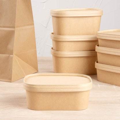 Bio Tek Oval Kraft Paper Lid - Fits Serving Container - 100 count box