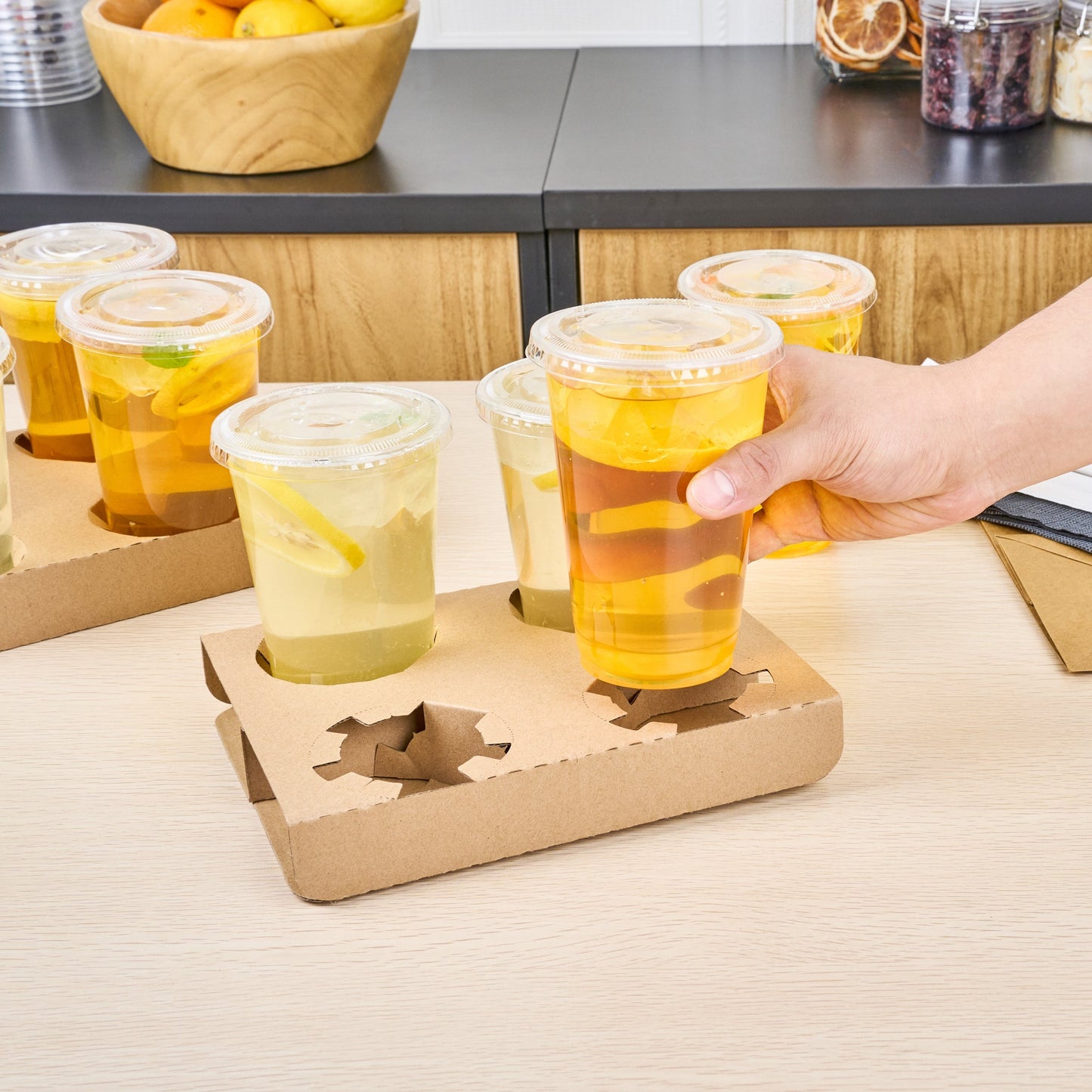 Saving Nature Kraft Paper Convertible Drink Carrier - Fits 2 or 4 Cups - 8 1/2" x 6 1/2" x 1 1/2" - 100 count box