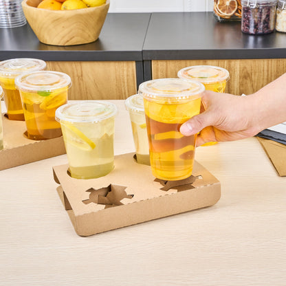 Saving Nature Kraft Paper Convertible Drink Carrier - Fits 2 or 4 Cups - 8 1/2" x 6 1/2" x 1 1/2" - 100 count box