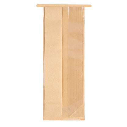 Bag Tek Kraft Paper Bakery Tin Tie Bag - with Window - 4 3/4" x 3 1/2" x 12 1/2" - 100 count box