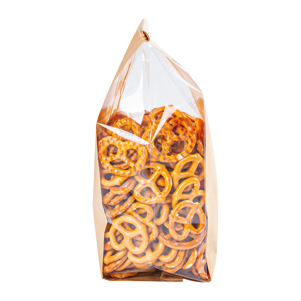Bag Tek Kraft Paper Bakery Tin Tie Bag - with Window - 4 3/4" x 3 1/2" x 12 1/2" - 100 count box