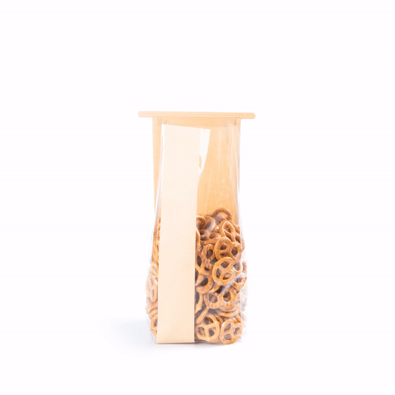 Bag Tek Kraft Paper Bakery Tin Tie Bag - with Window - 4 3/4" x 3 1/2" x 12 1/2" - 100 count box
