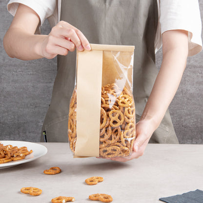 Bag Tek Kraft Paper Bakery Tin Tie Bag - with Window - 4 3/4" x 3 1/2" x 12 1/2" - 100 count box