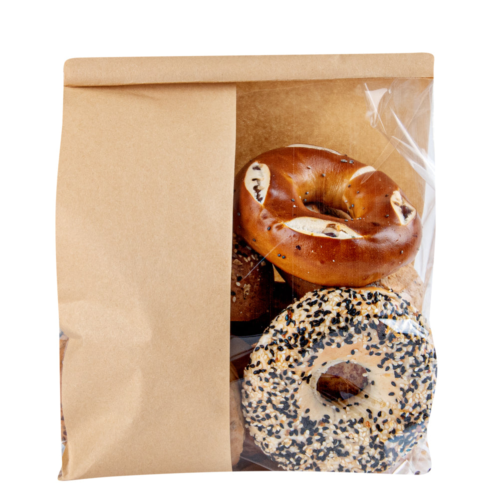 Bag Tek Kraft Paper Bakery Tin Tie Bag - with Window - 8 1/4" x 4" x 13 3/4" - 100 count box