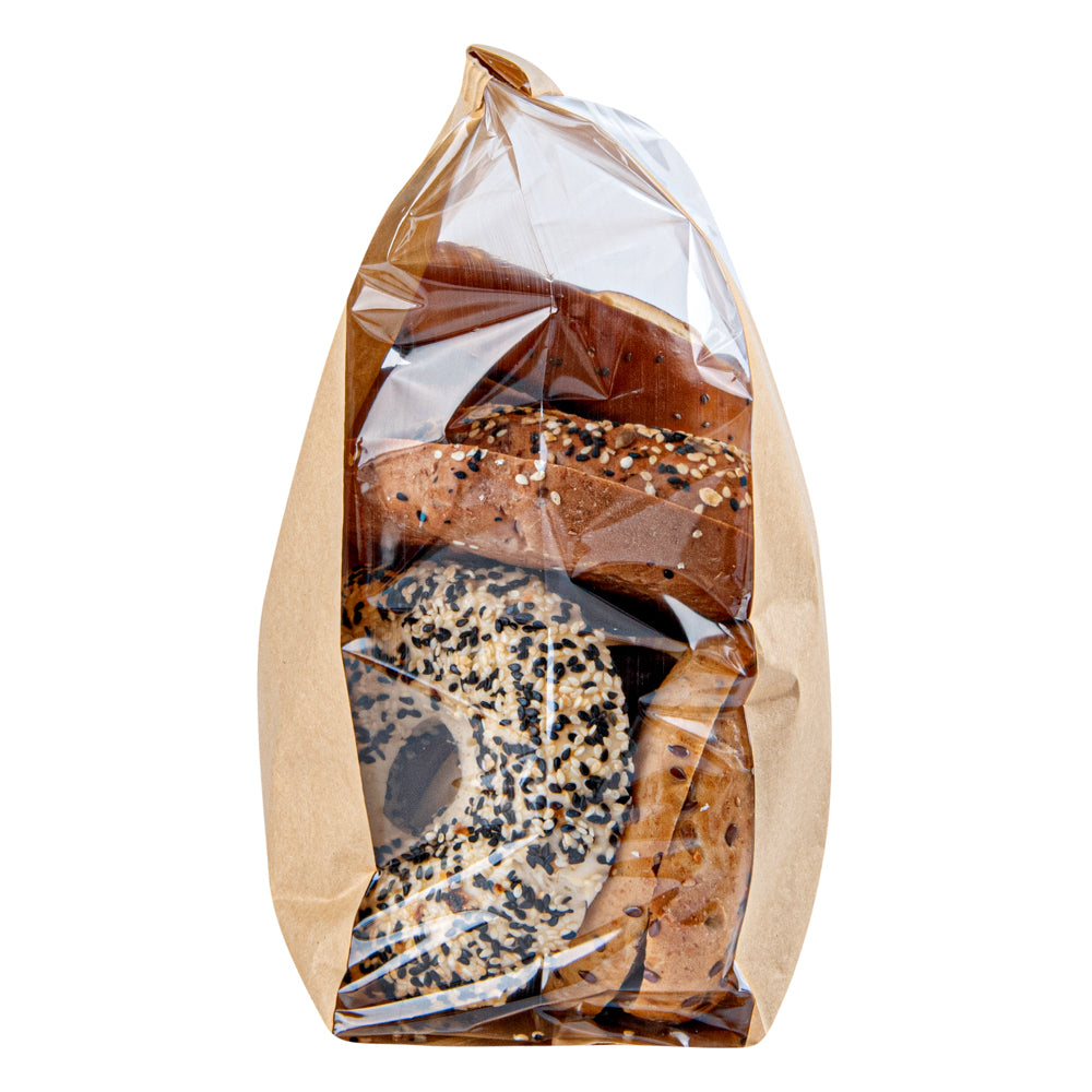 Bag Tek Kraft Paper Bakery Tin Tie Bag - with Window - 8 1/4" x 4" x 13 3/4" - 100 count box