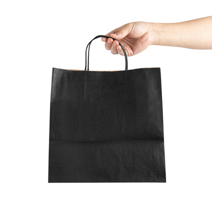 Saving Nature Black Paper Retail Bag - with Handles - 10 1/4" x 7 3/4" x 10 1/2" - 100 count box