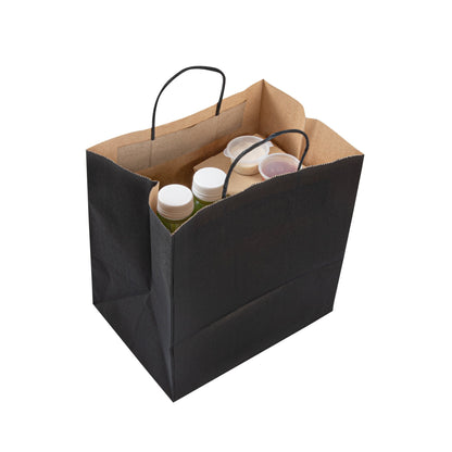 Saving Nature Black Paper Retail Bag - with Handles - 10 1/4" x 7 3/4" x 10 1/2" - 100 count box