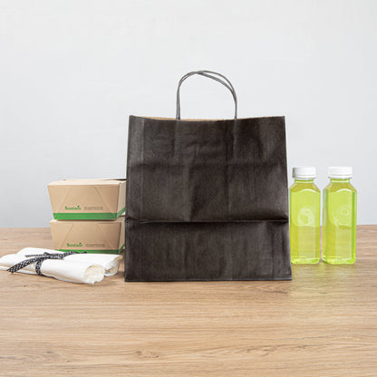 Saving Nature Black Paper Retail Bag - with Handles - 10 1/4" x 7 3/4" x 10 1/2" - 100 count box
