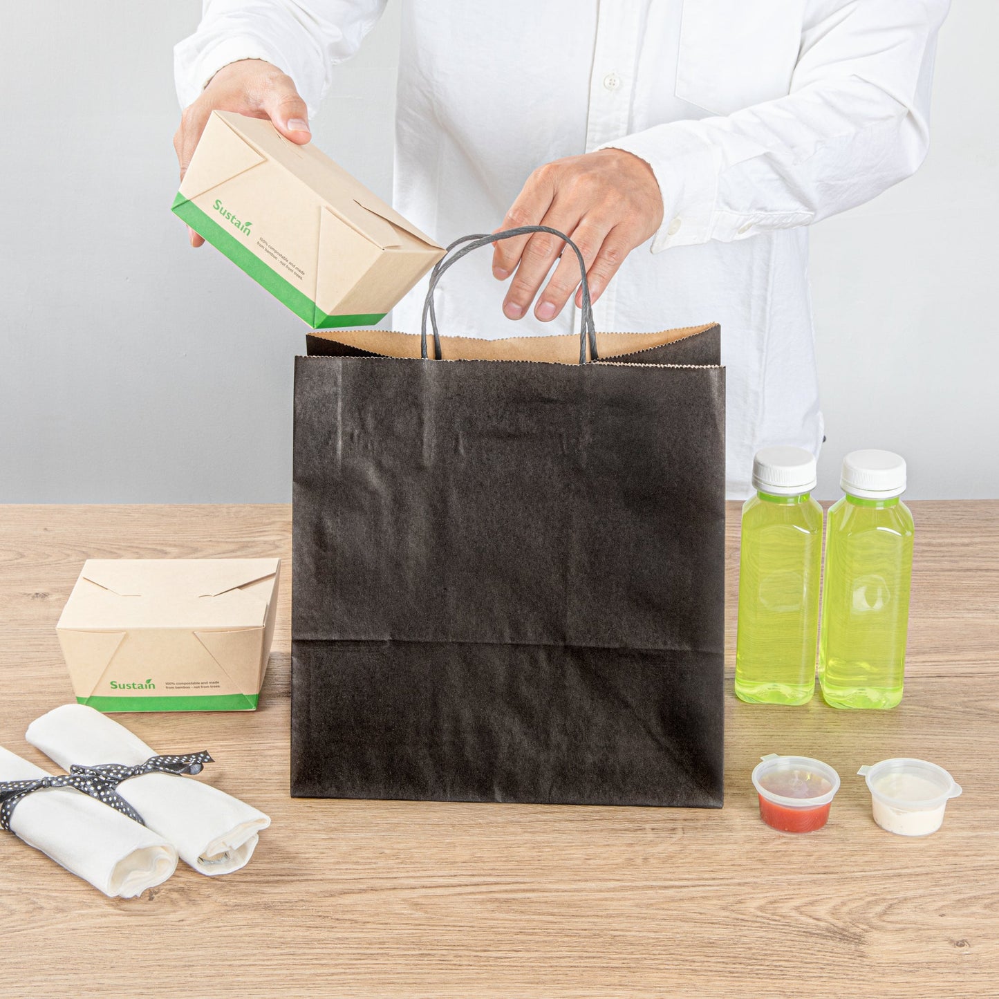 Saving Nature Black Paper Retail Bag - with Handles - 10 1/4" x 7 3/4" x 10 1/2" - 100 count box