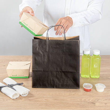 Saving Nature Black Paper Retail Bag - with Handles - 10 1/4" x 7 3/4" x 10 1/2" - 100 count box