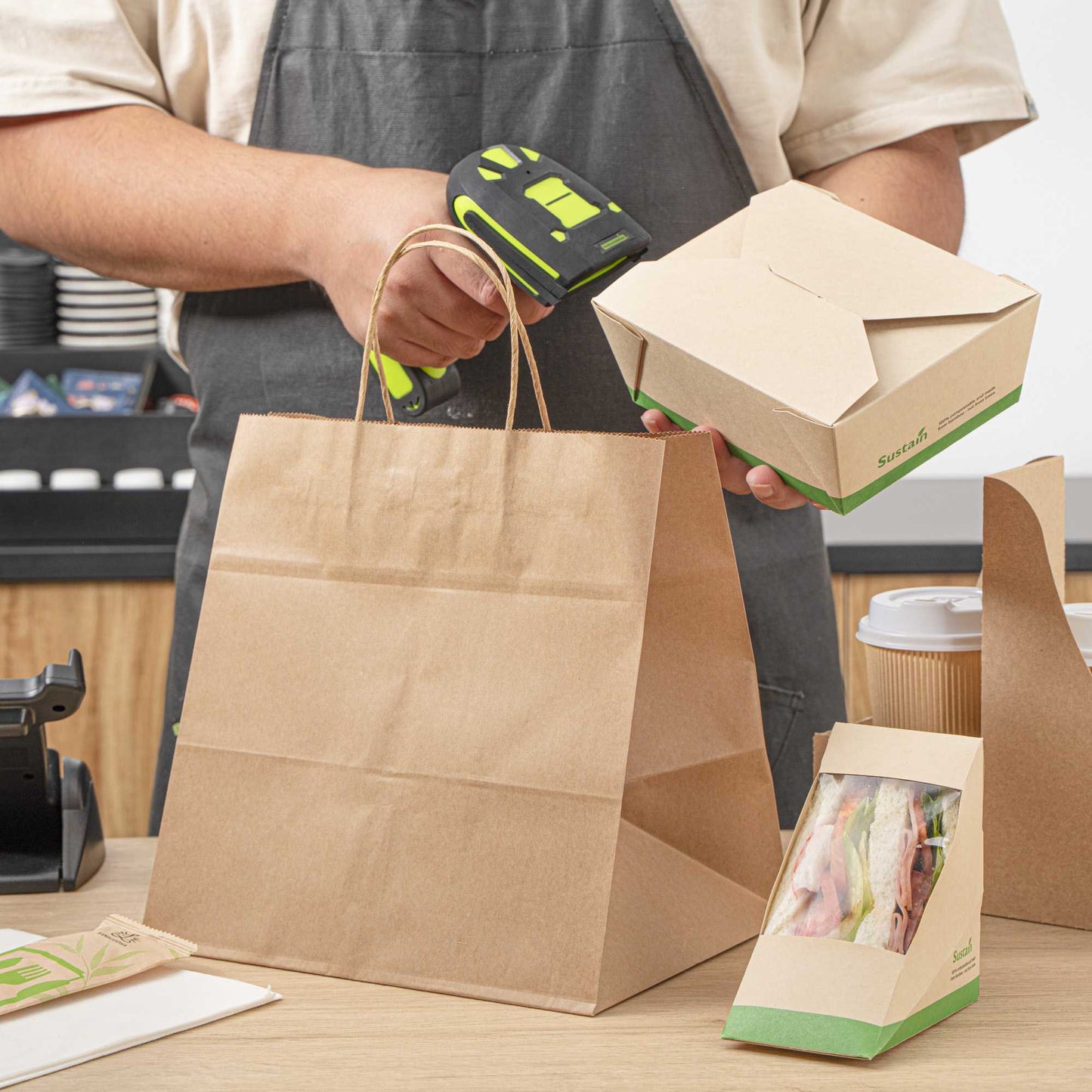 Saving Nature Kraft Paper Retail Bag - with Handles - 10 1/4" x 7 3/4" x 10 1/2" - 100 count box