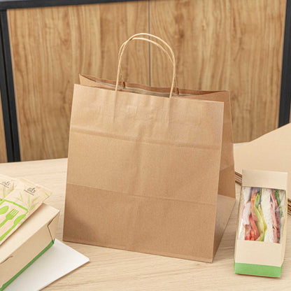 Saving Nature Kraft Paper Retail Bag - with Handles - 10 1/4" x 7 3/4" x 10 1/2" - 100 count box