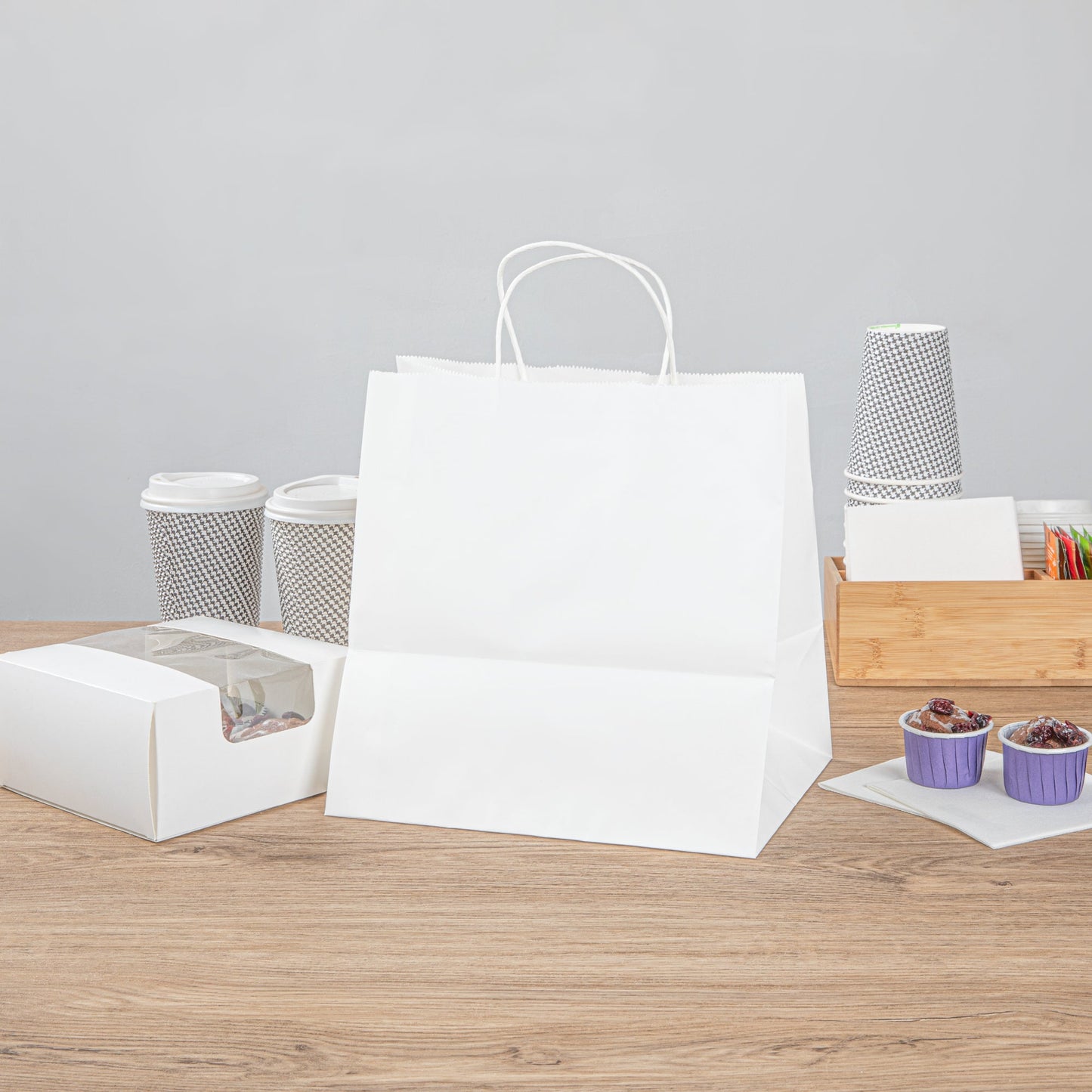 Saving Nature White Paper Retail Bag - with Handles - 10 1/4" x 7 3/4" x 10 1/2" - 100 count box