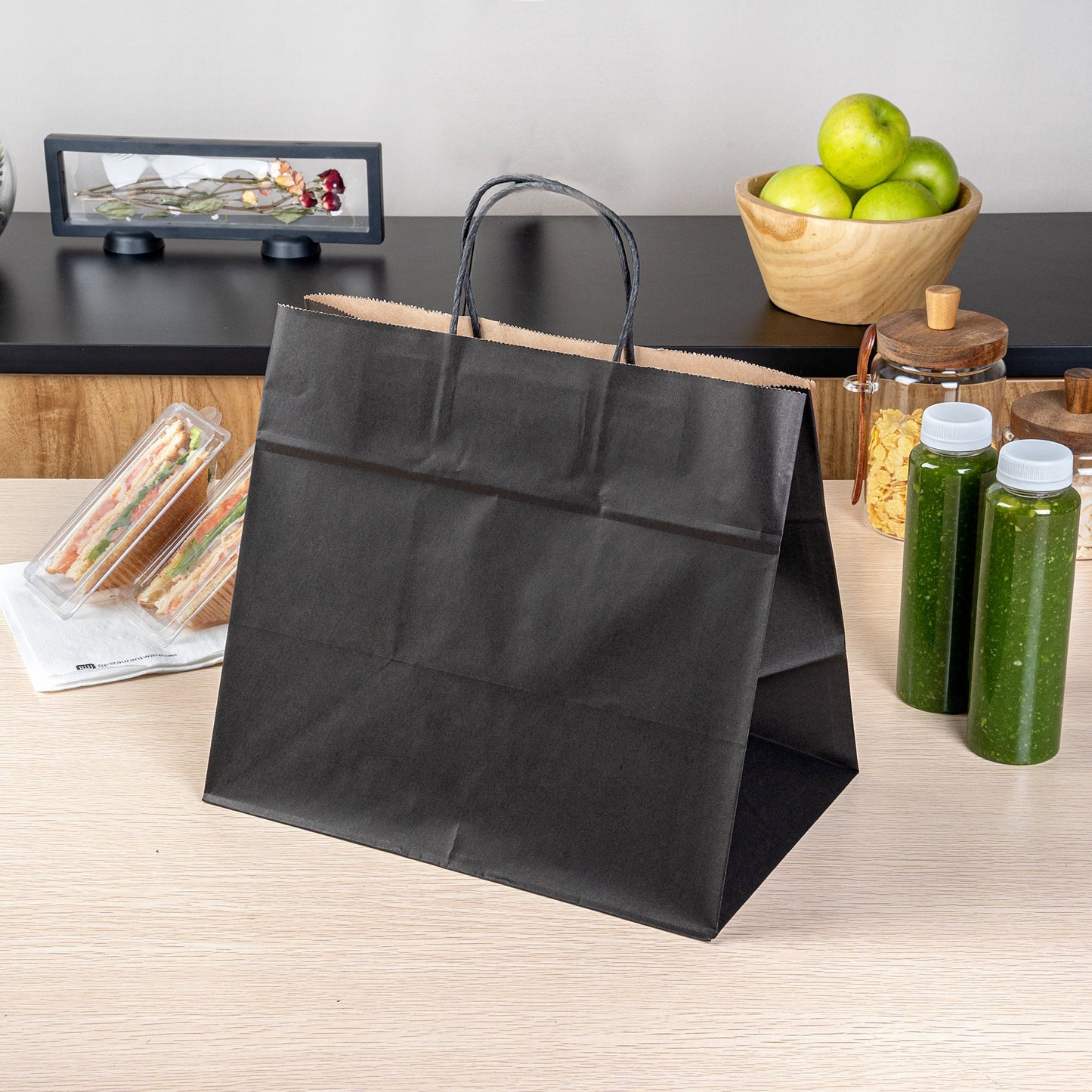 Saving Nature Black Paper Retail Bag - with Handles - 12 1/2" x 8 1/4" x 11 1/4" - 100 count box