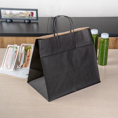 Saving Nature Black Paper Retail Bag - with Handles - 12 1/2" x 8 1/4" x 11 1/4" - 100 count box