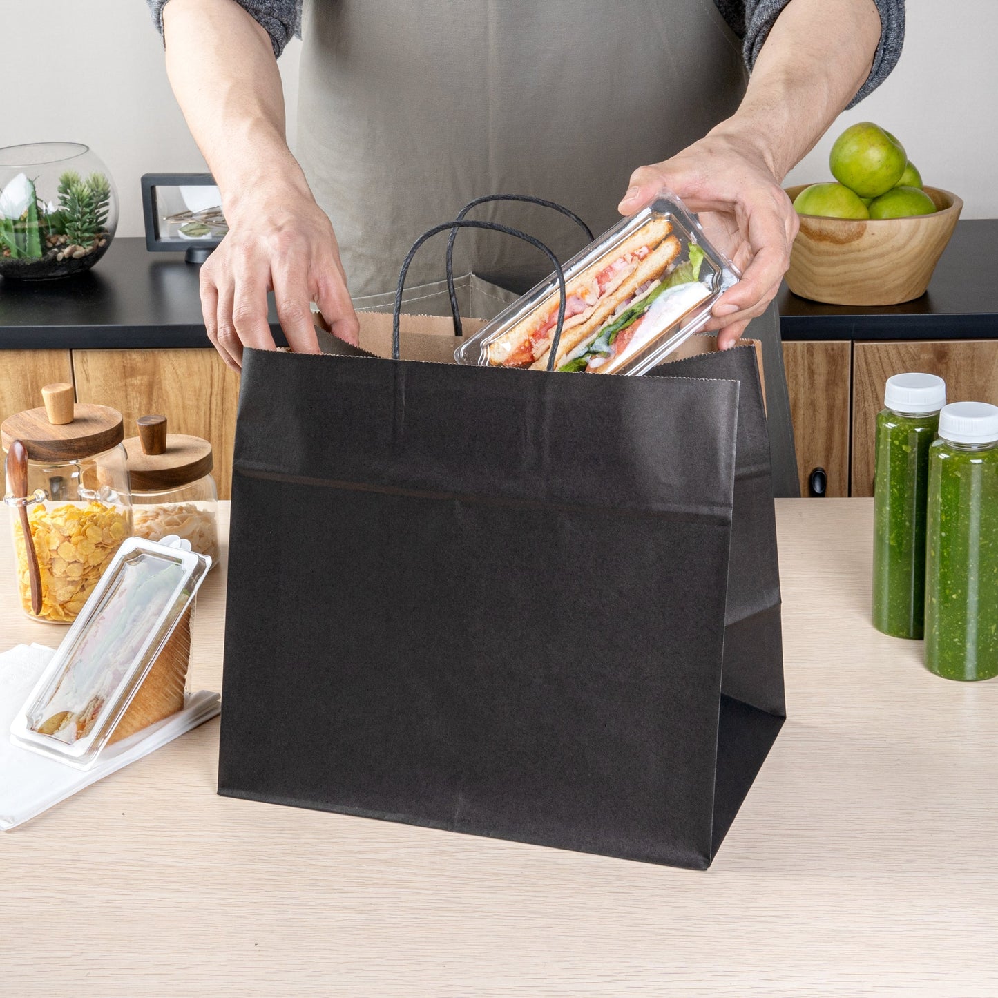 Saving Nature Black Paper Retail Bag - with Handles - 12 1/2" x 8 1/4" x 11 1/4" - 100 count box